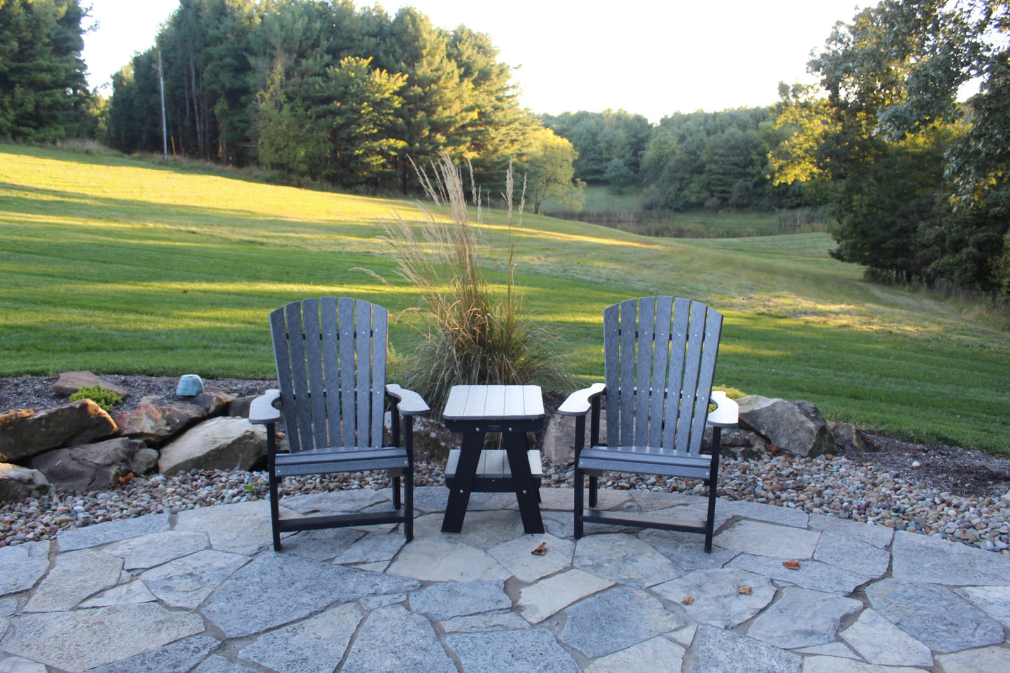 dark gray and black adirondack chair set