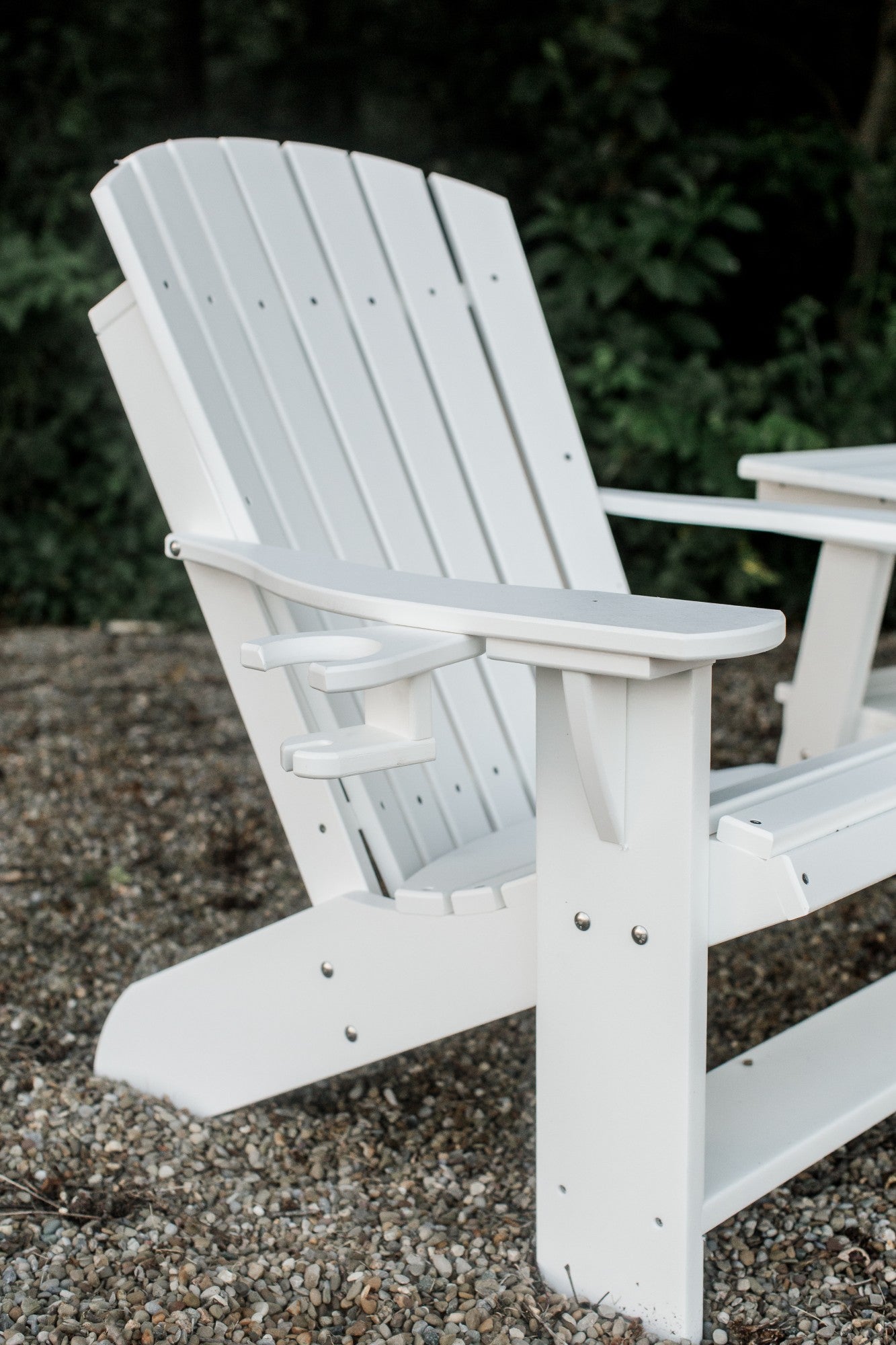 white adirondack chair with cupholder