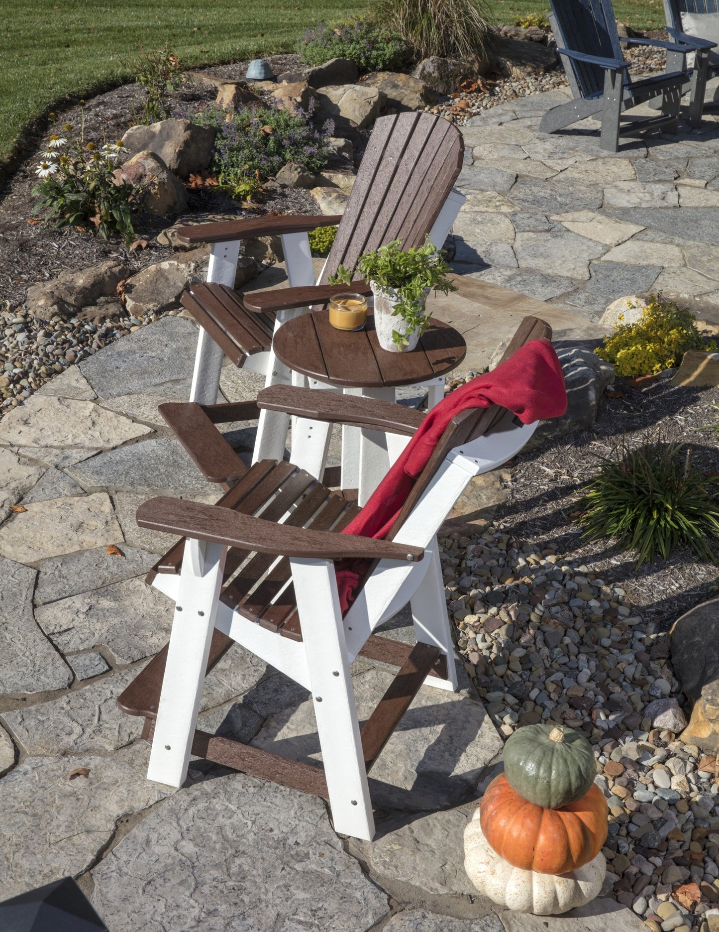 heritage balcony table with adirondack chairs