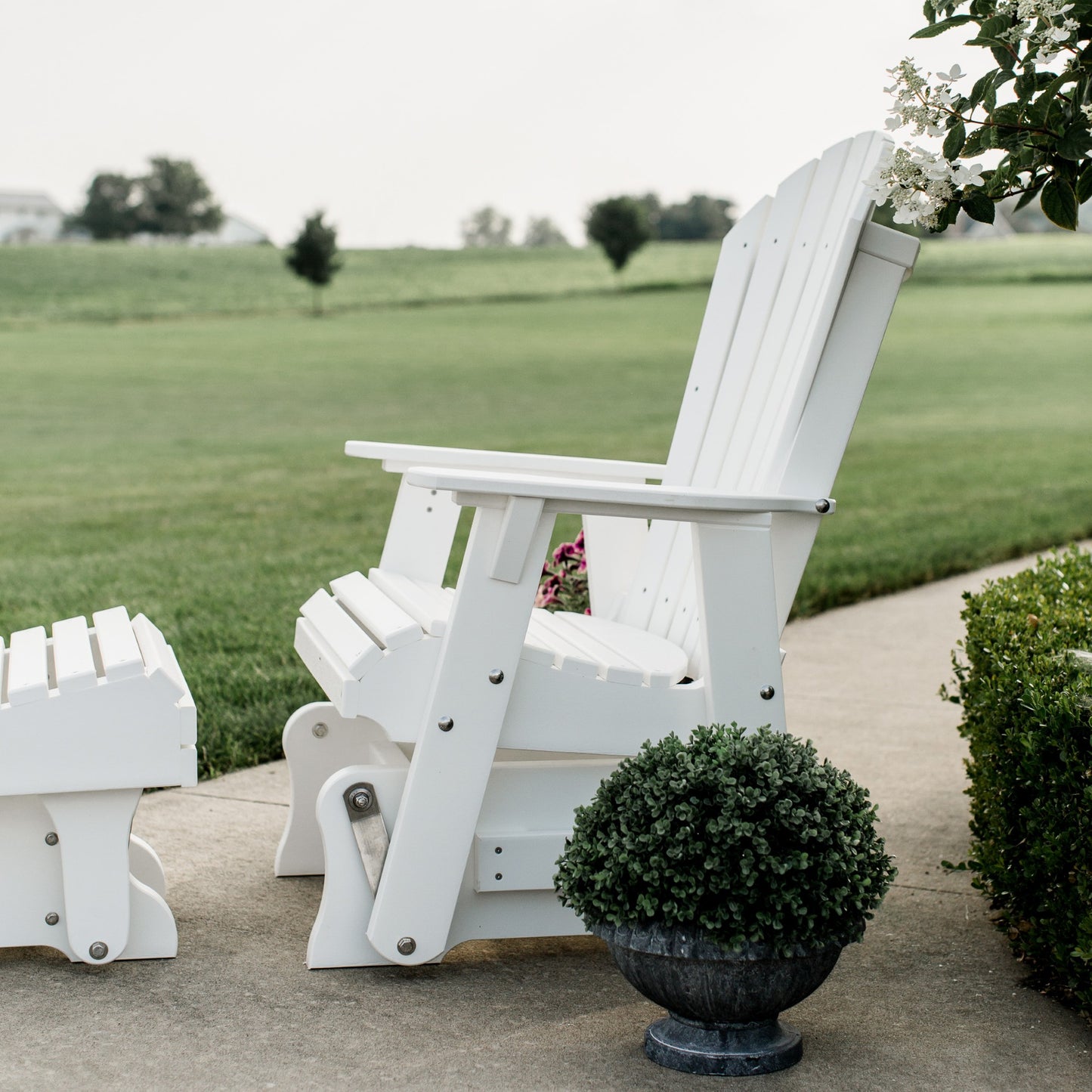white patio glider with ottoman