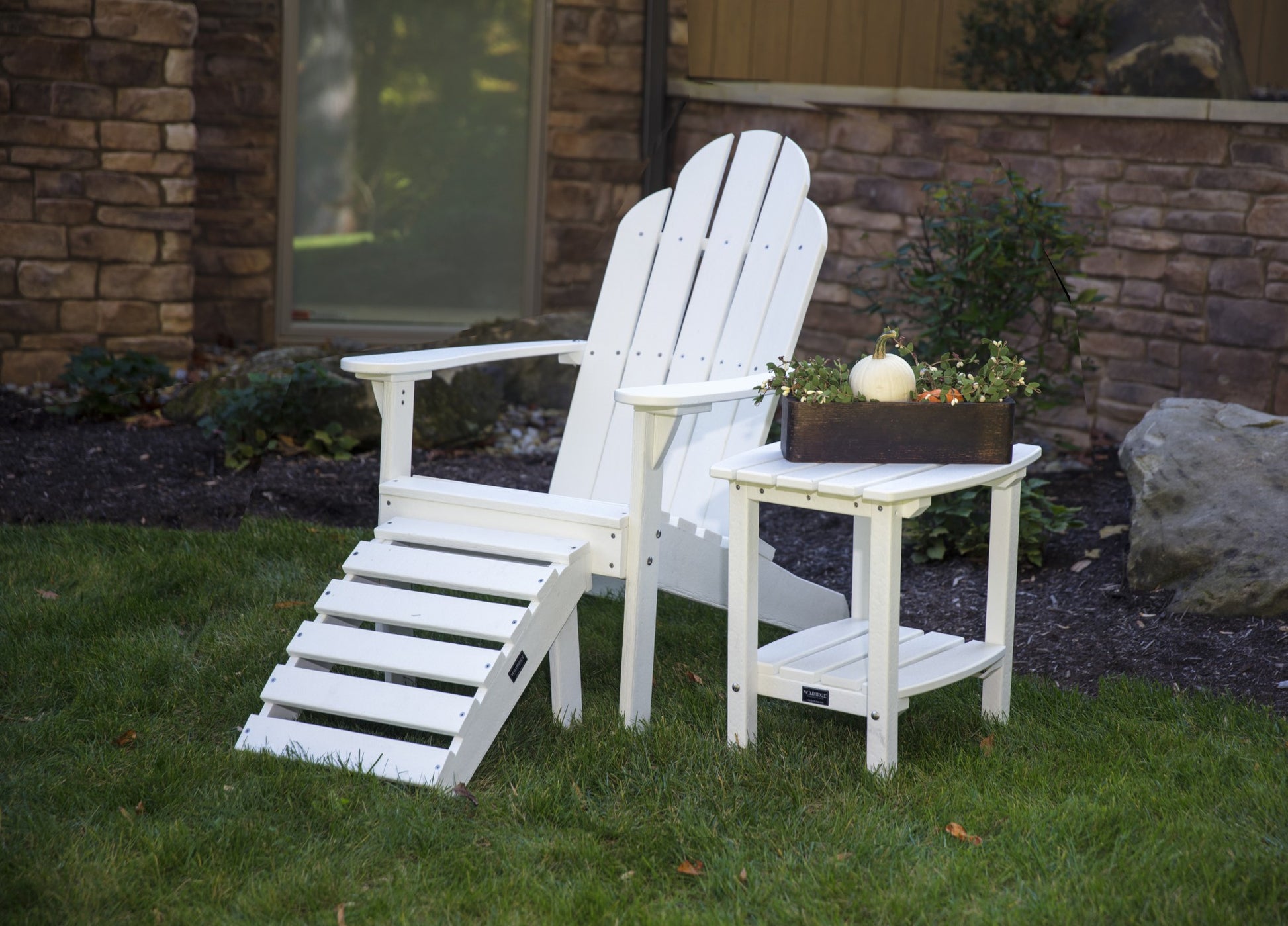 adirondack chair, ottoman, and side table