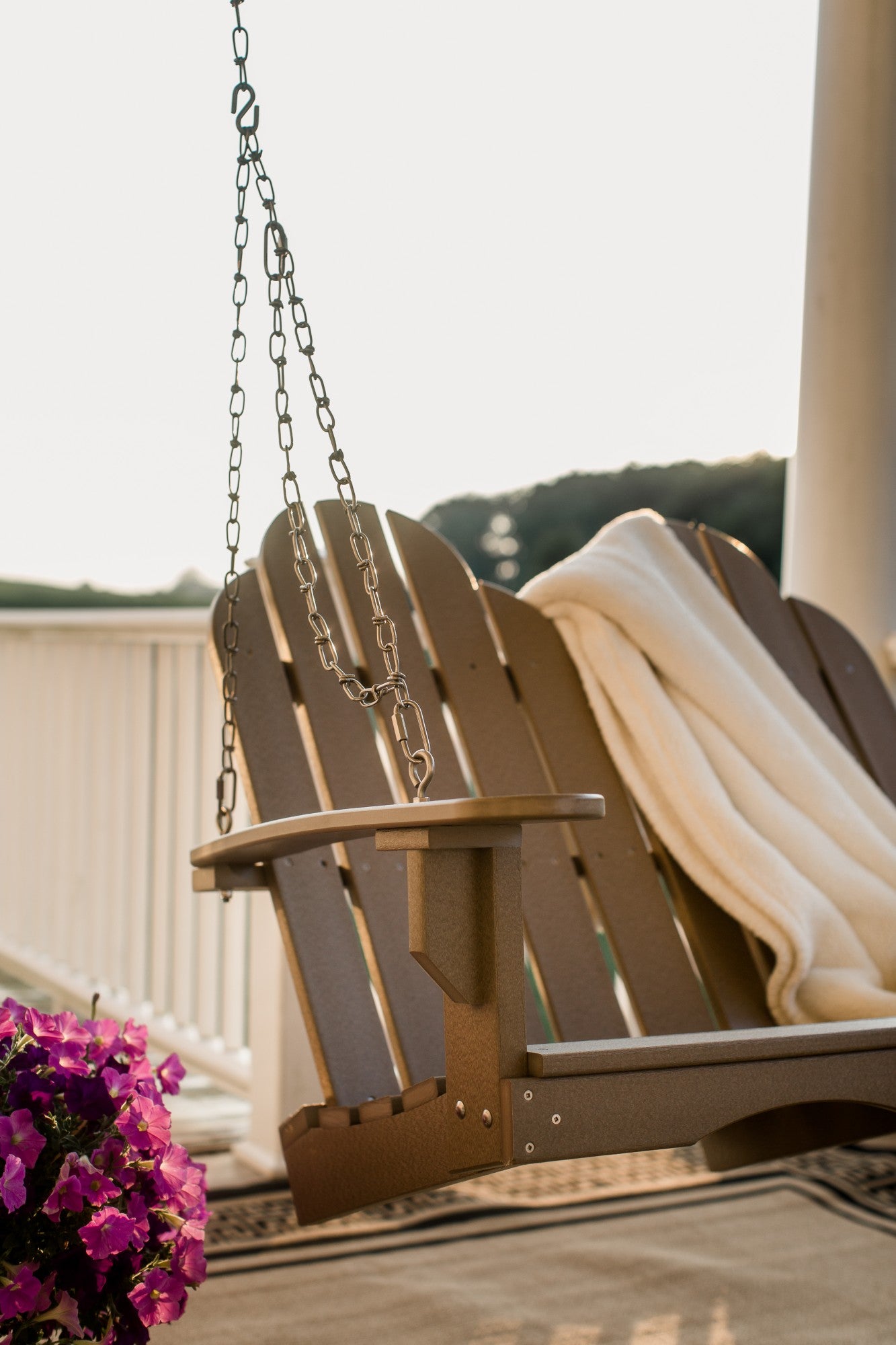 adirondack porch swing with blanket