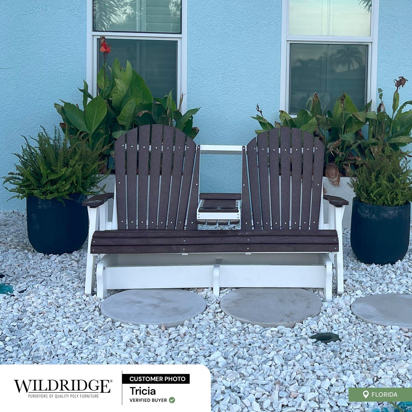 white and brown adirondack console glider with cupholders