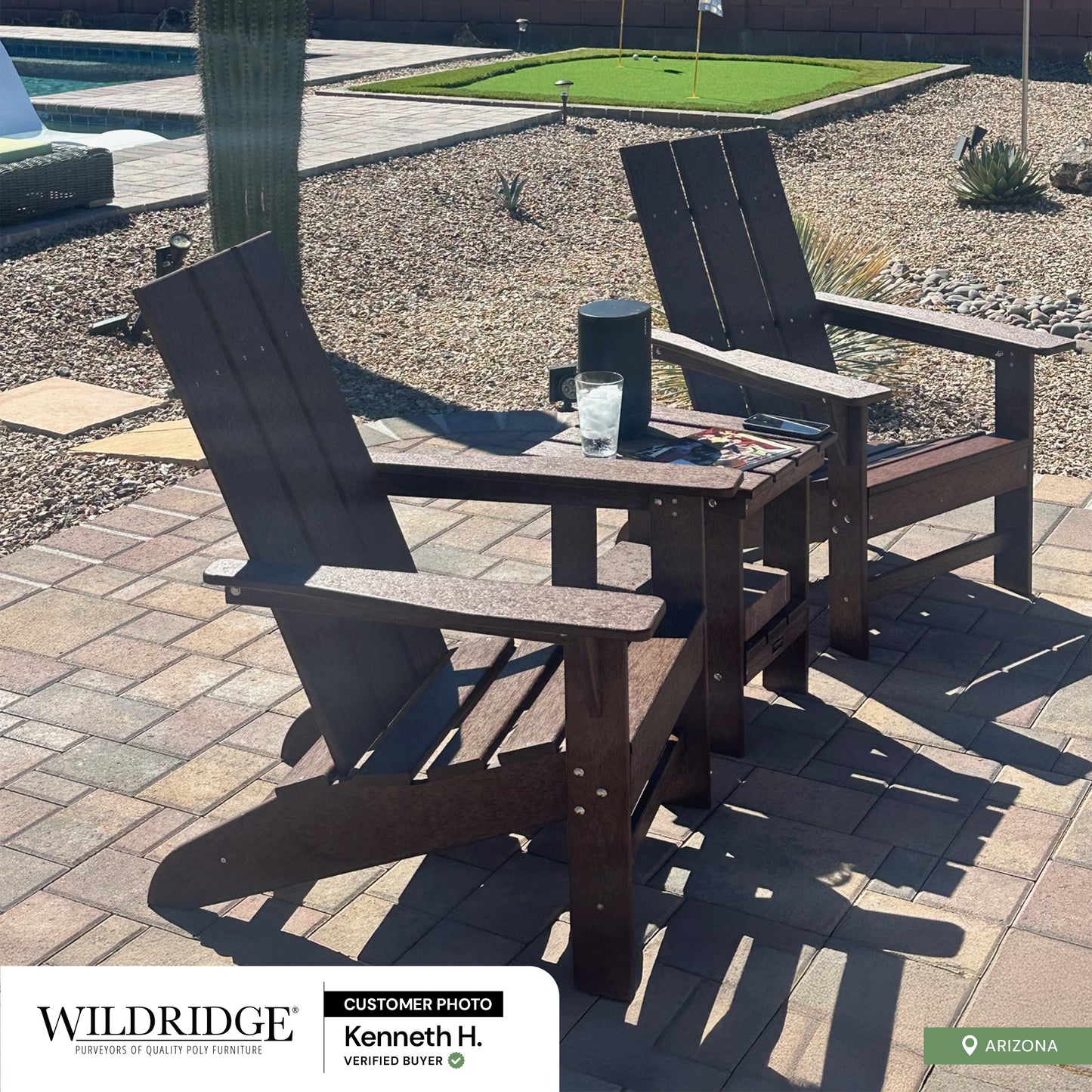 brown modern adirondack chair set with side table