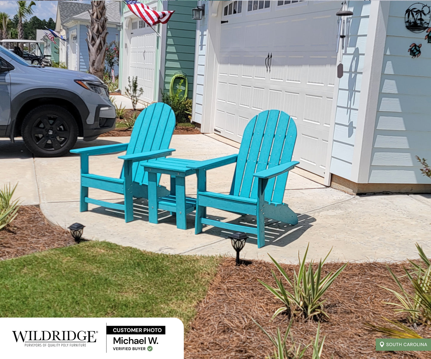 aruba blue adirondack chair set with side table