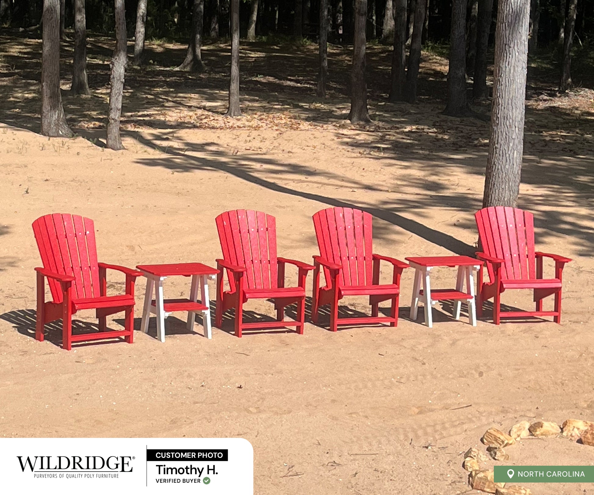 red adirondack chairs with side tables