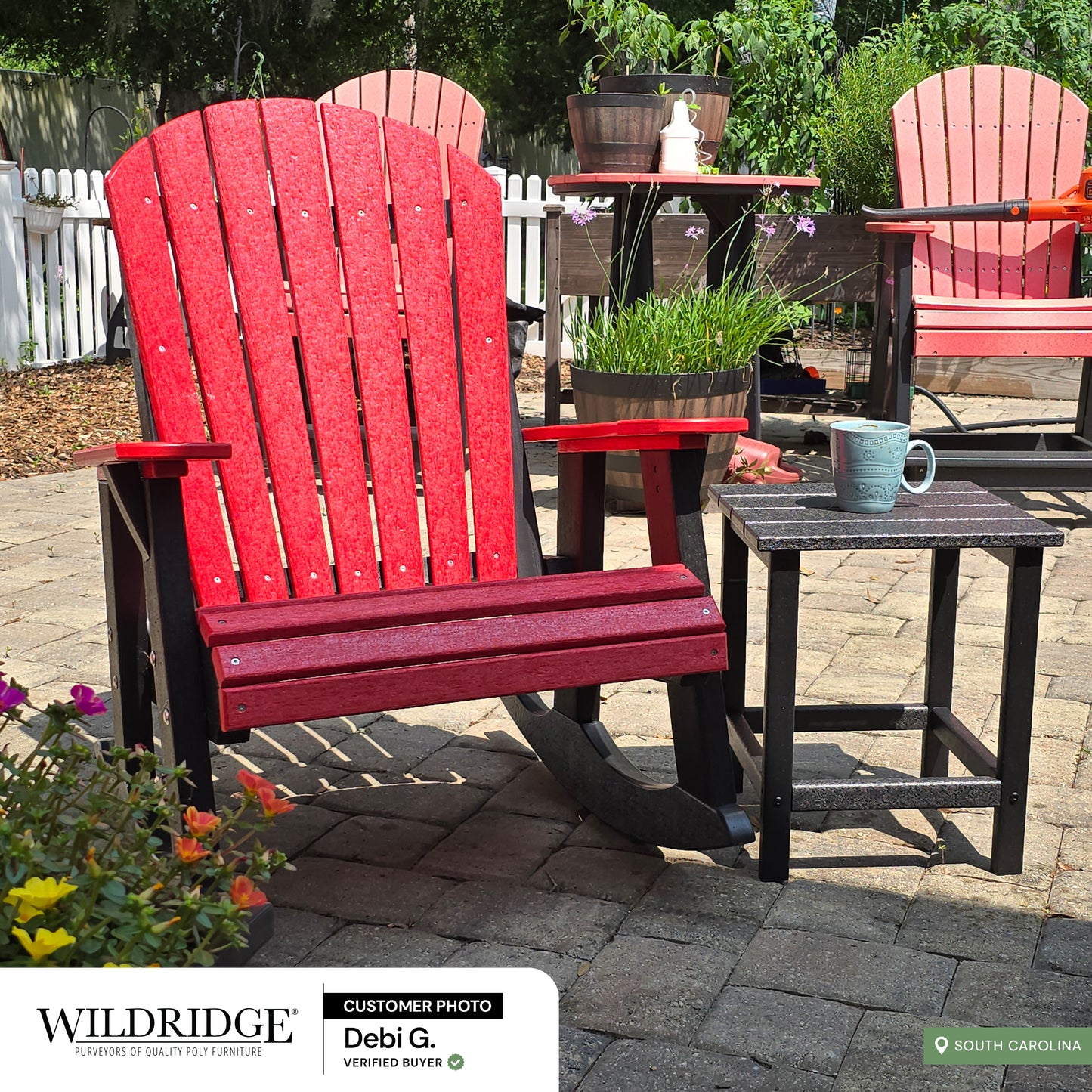 red and black adirondack rocking chair