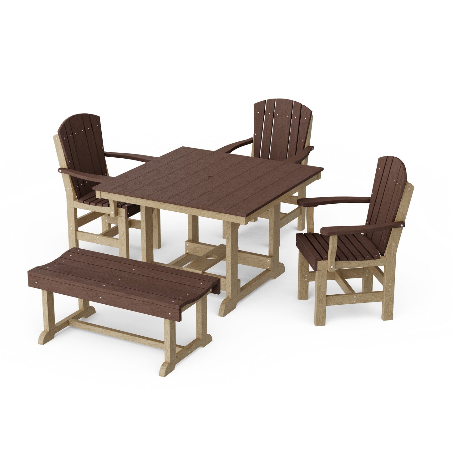 Heritage 5-Piece Square Dining Set with Bench