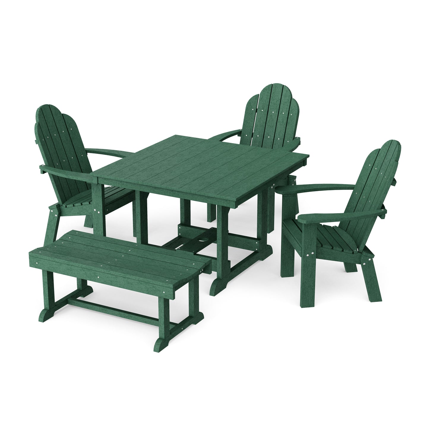 Classic Adirondack 5-Piece Square Dining Set with Bench