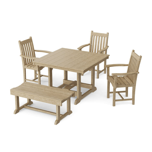 Classic 5-Piece Square Dining Set with Bench