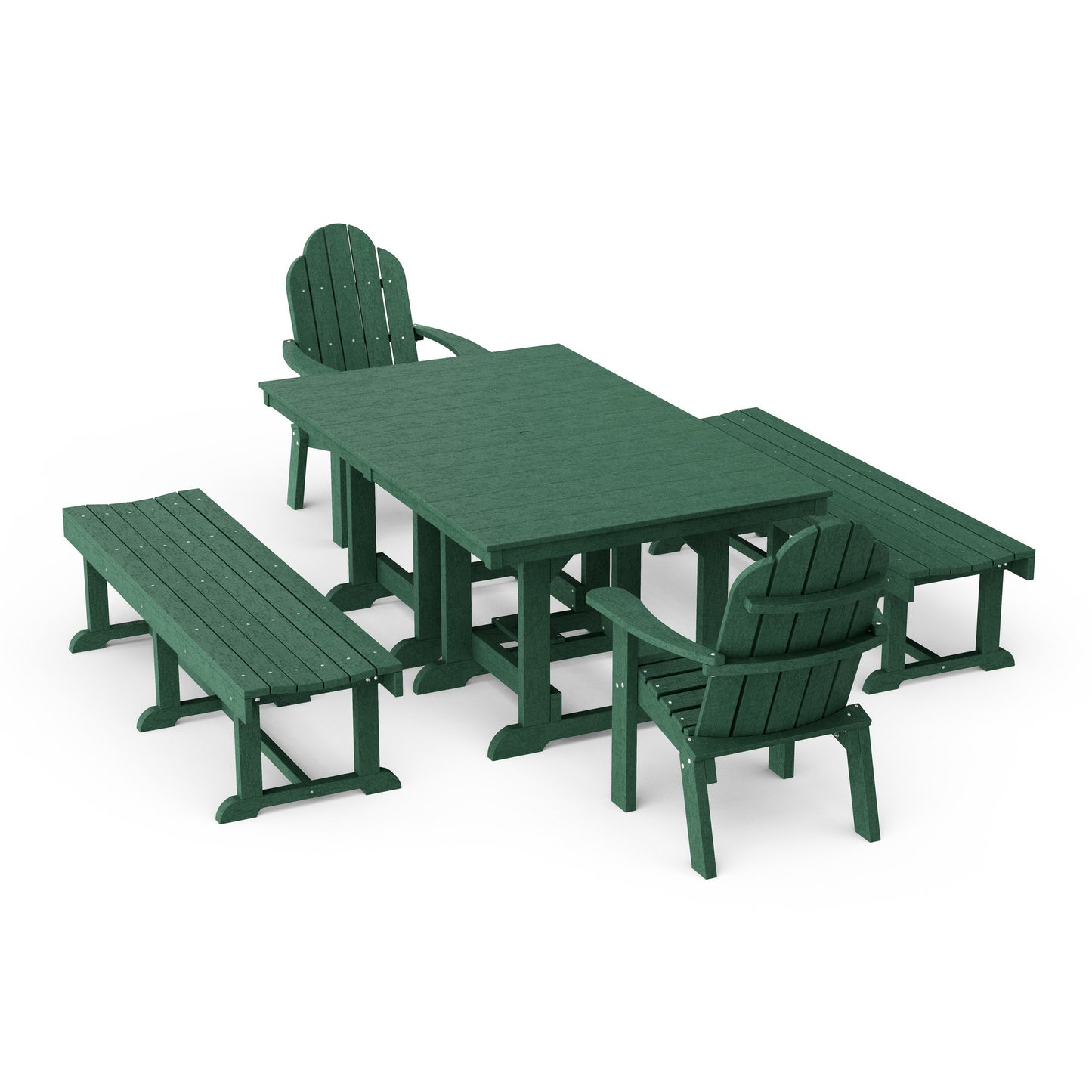 Classic Adirondack 5-Piece Rectangular Dining Set with Benches
