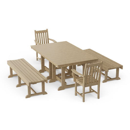 Classic 5-Piece Rectangular Dining Set with Benches