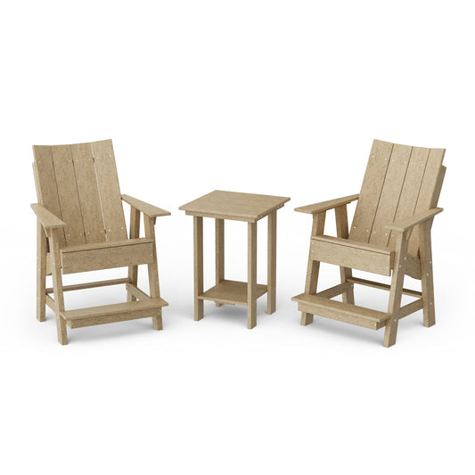 Contemporary 3-Piece Tall Modern Adirondack Chair Set with Side Table