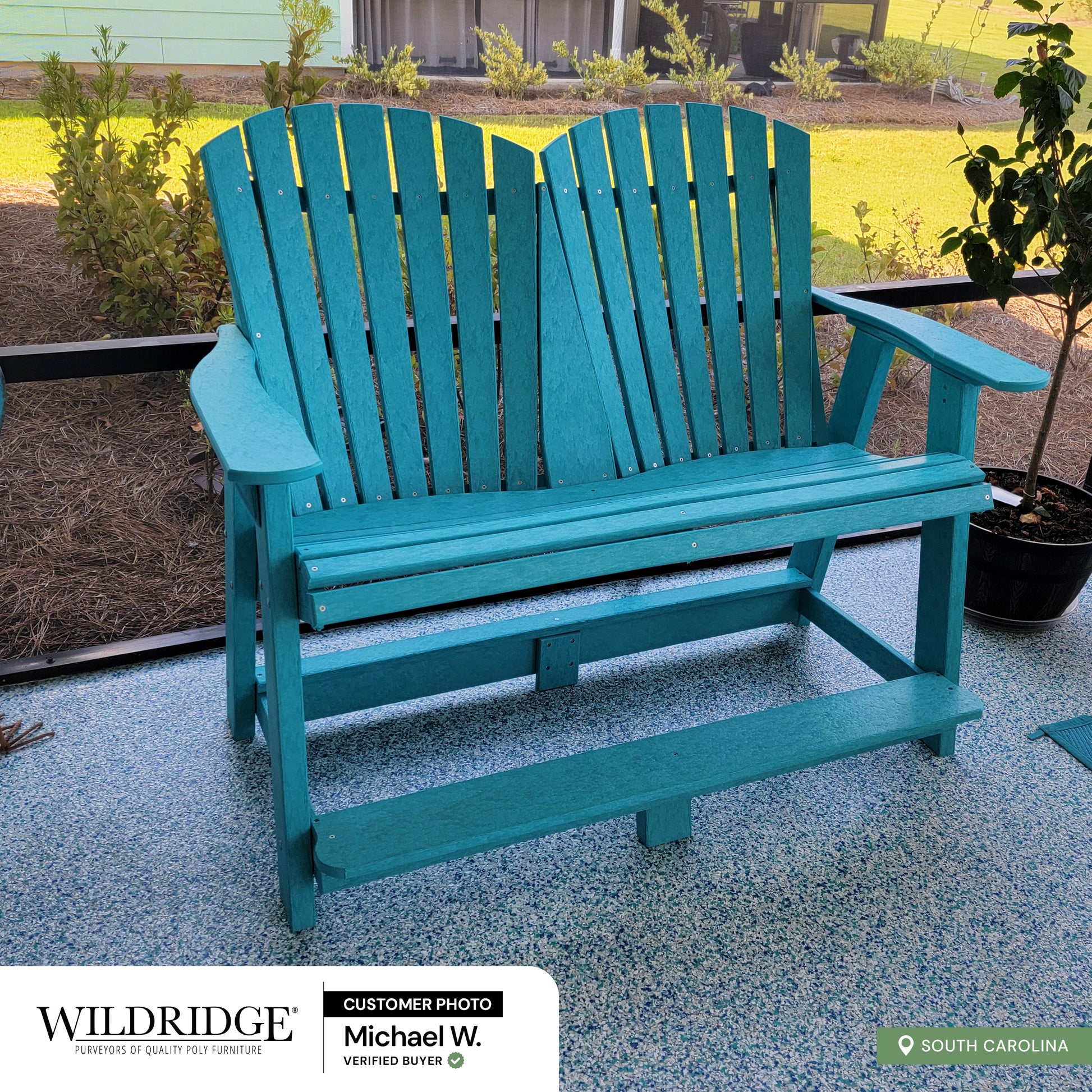 double tall adirondack bench in aruba blue
