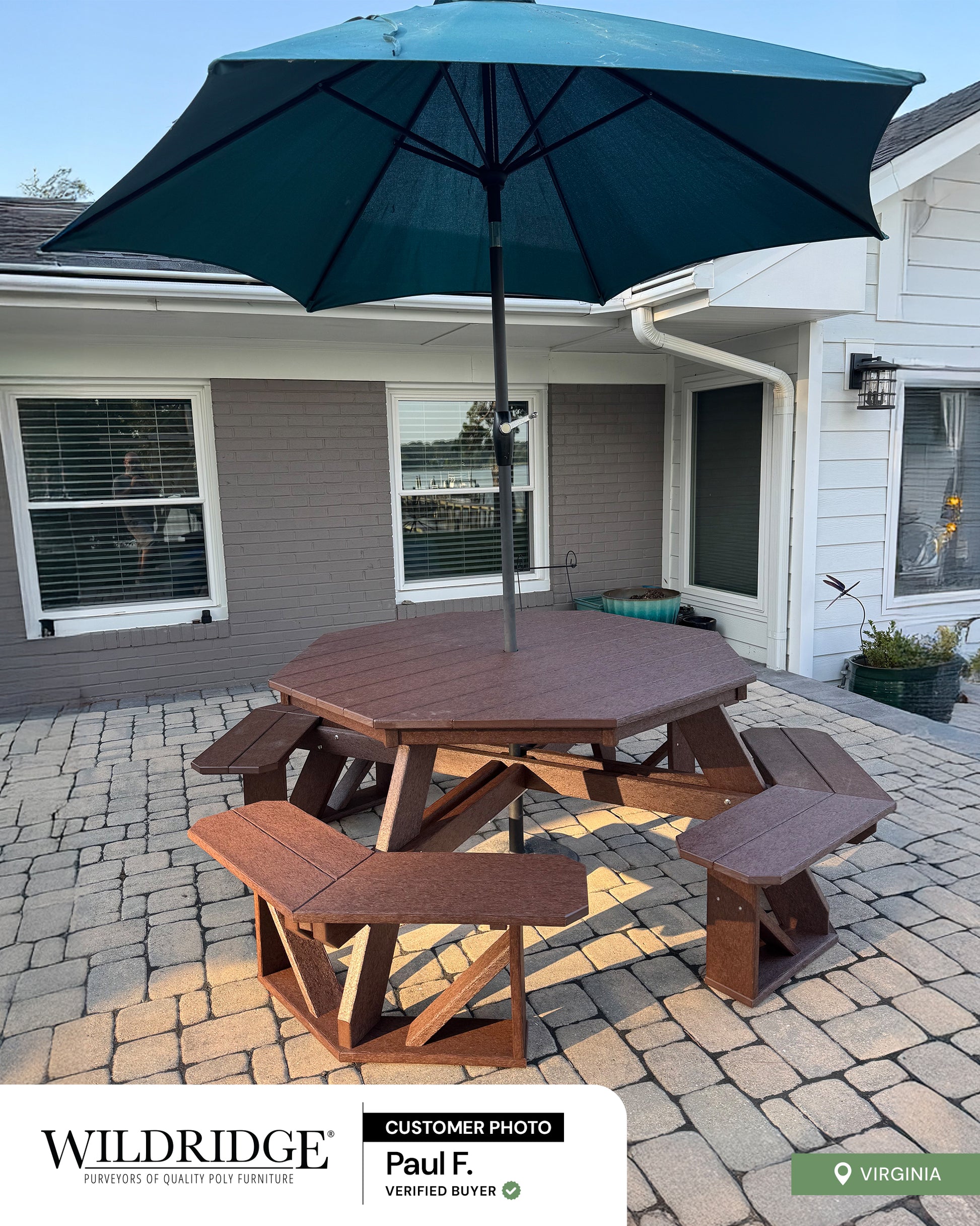 brown octagon picnic table seats 8
