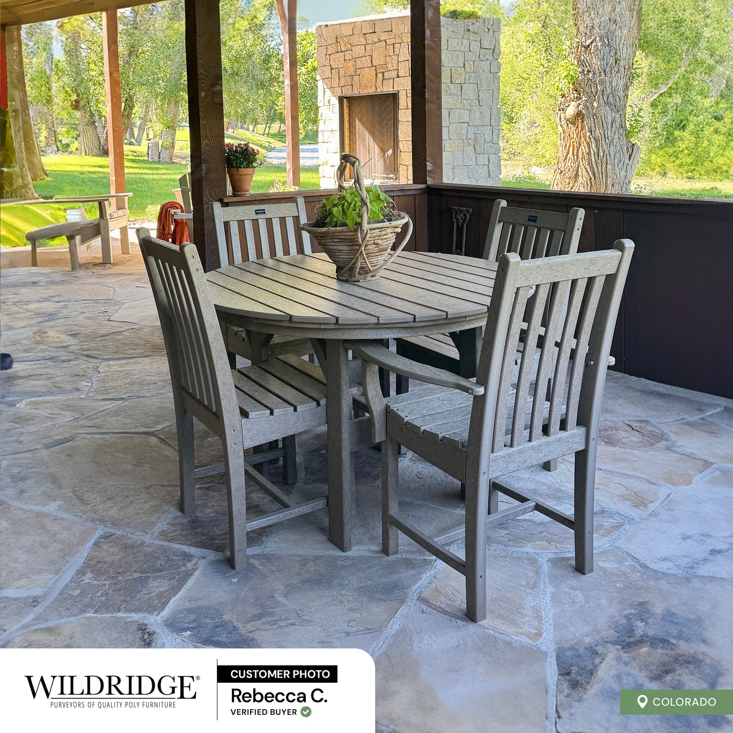 tan outdoor 5 piece round dining set