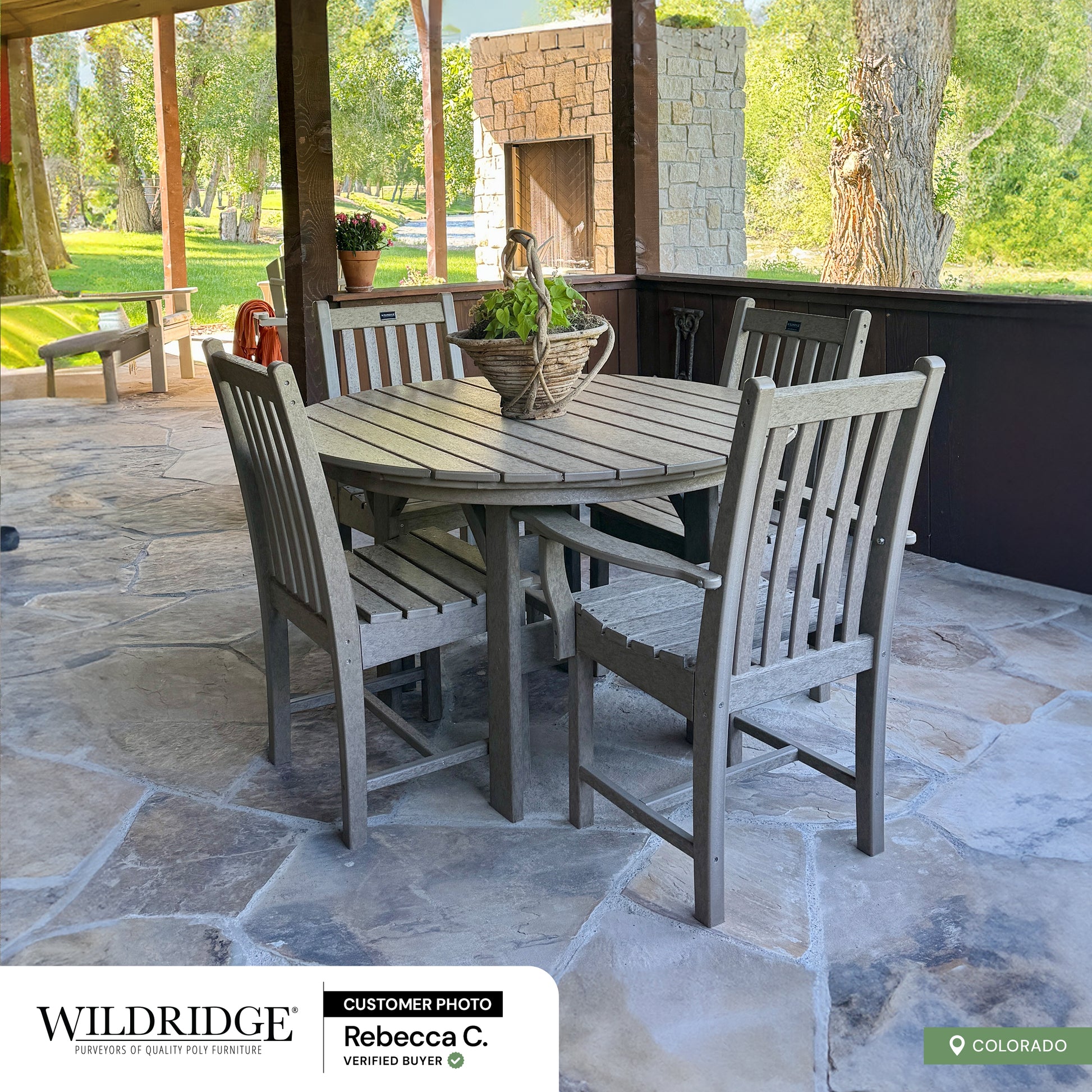 tan outdoor 5 piece round dining set