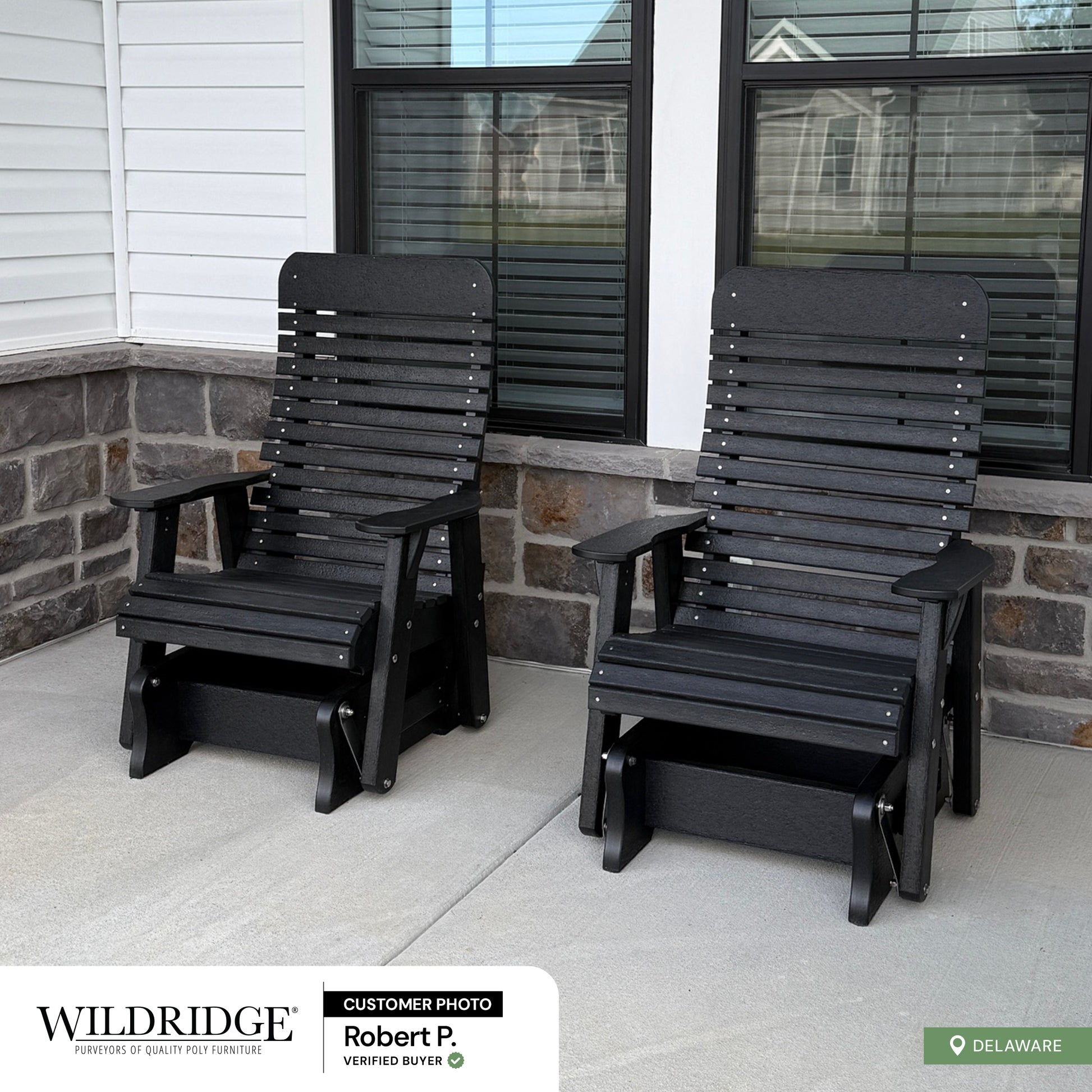 pair of black outdoor glider chairs