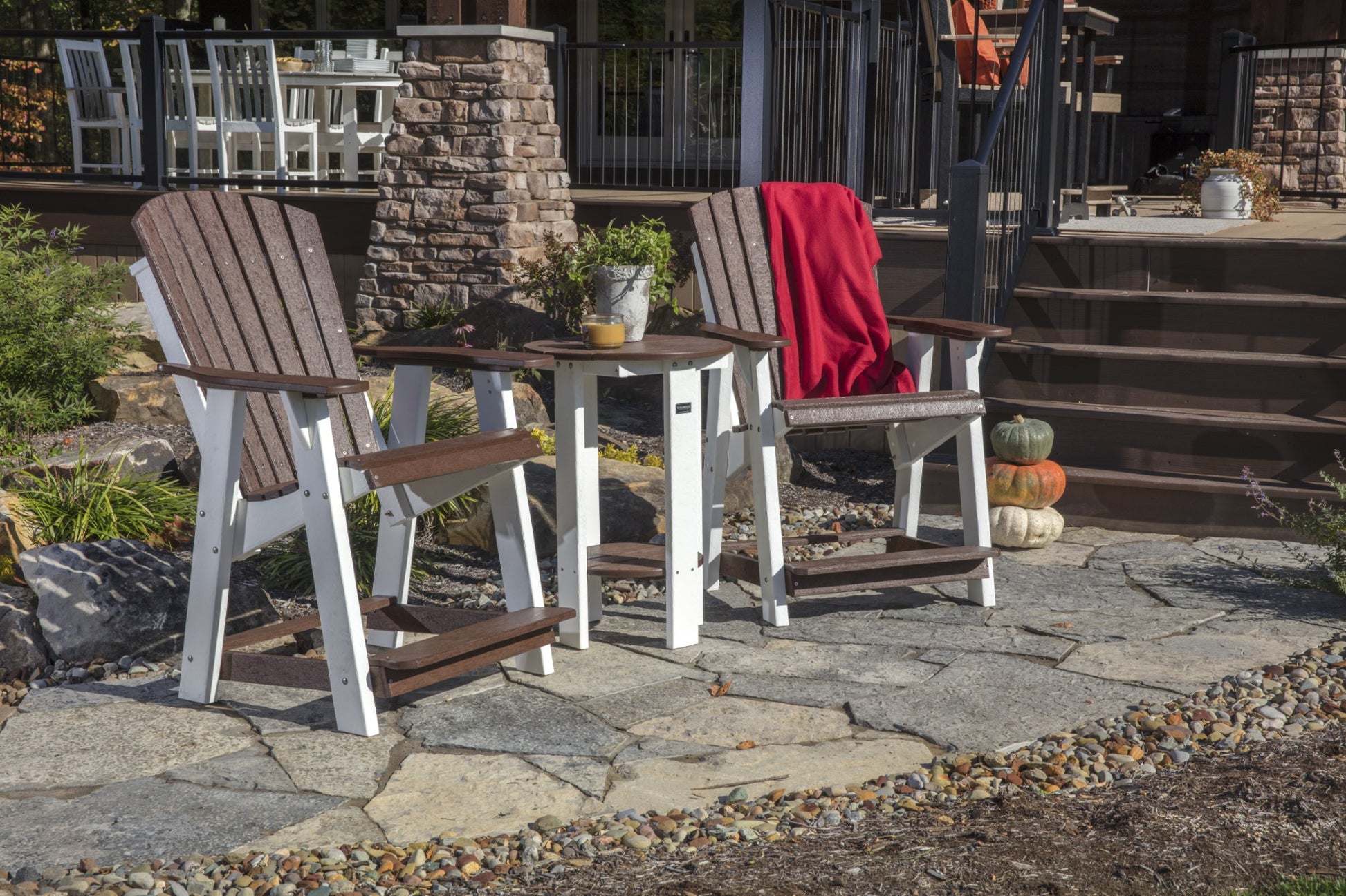 heritage balcony table with adirondack chairs