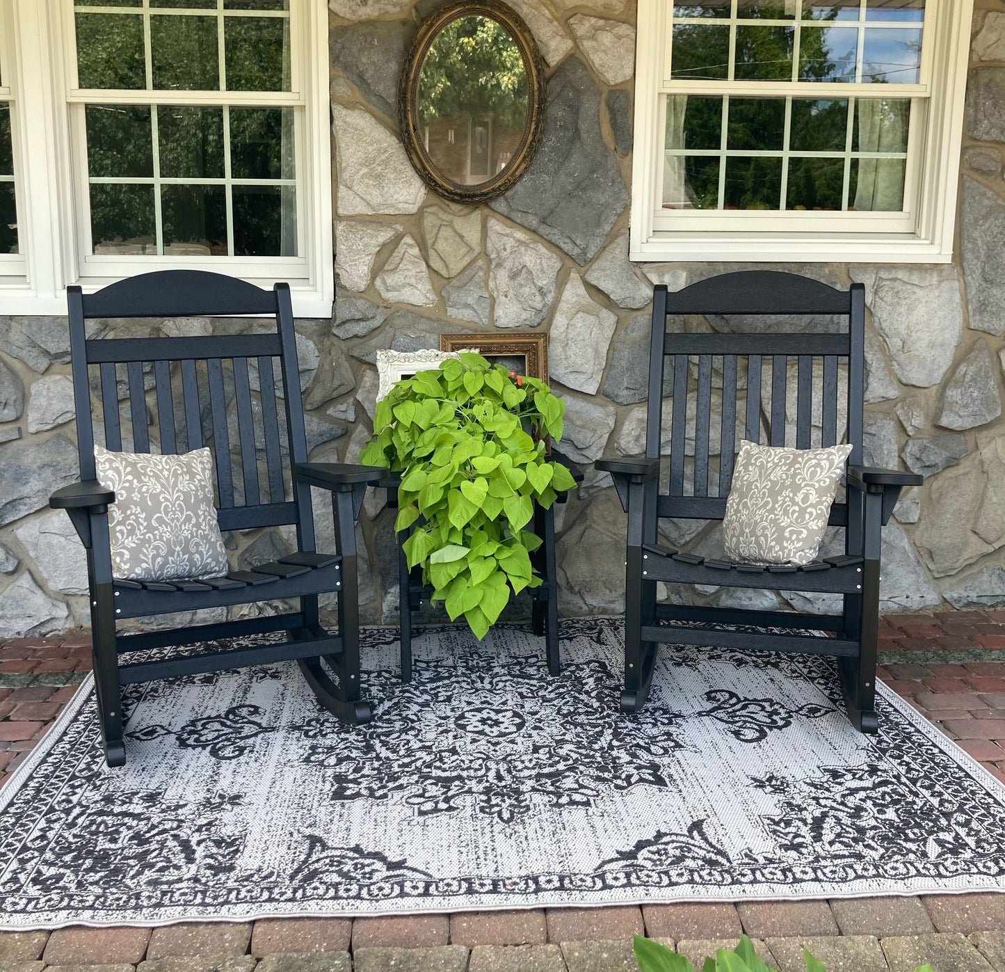 black rocking chairs