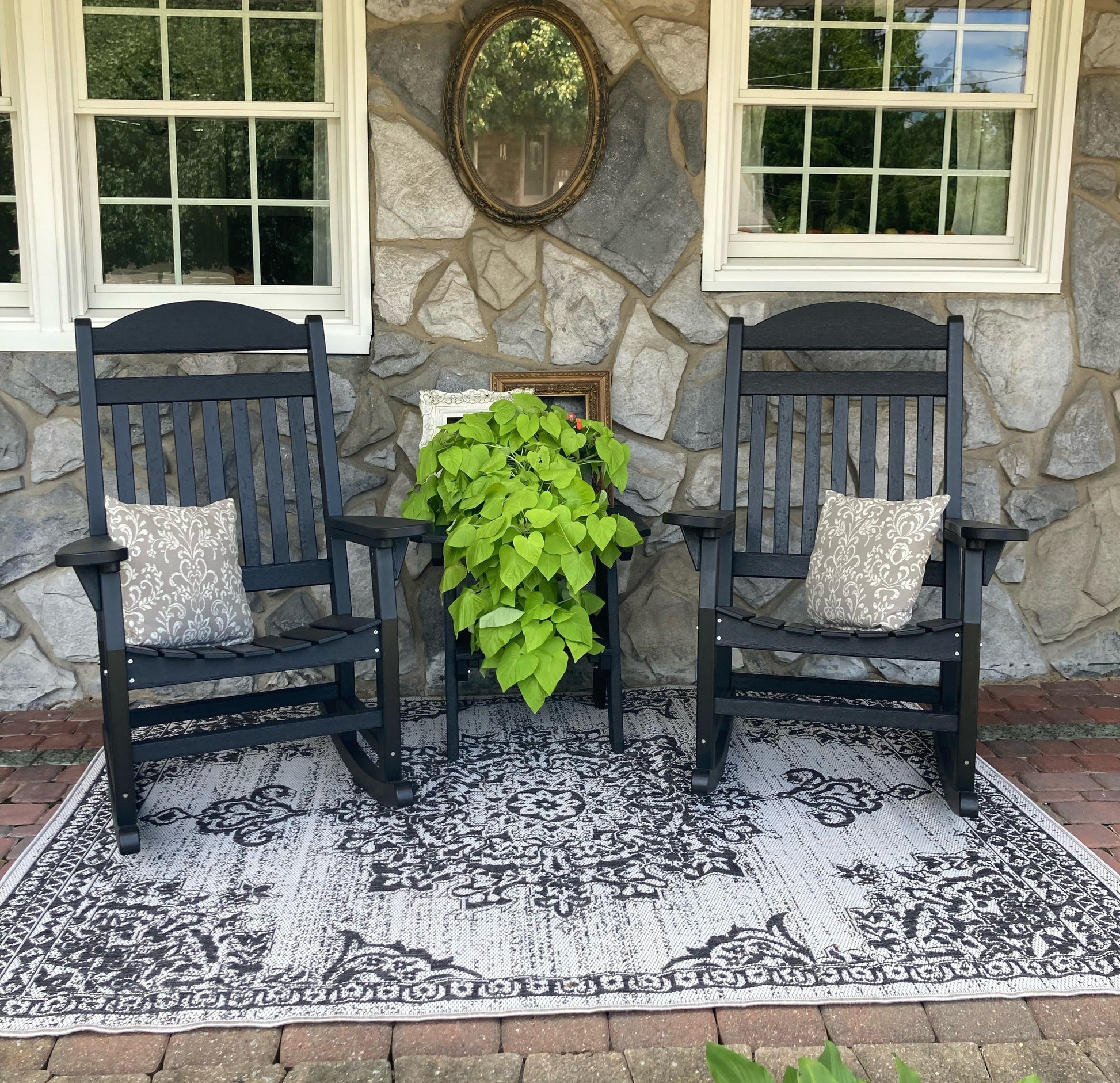 black rocking chairs