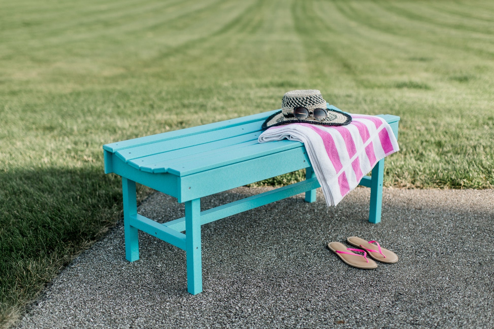 patio vineyard bench with items