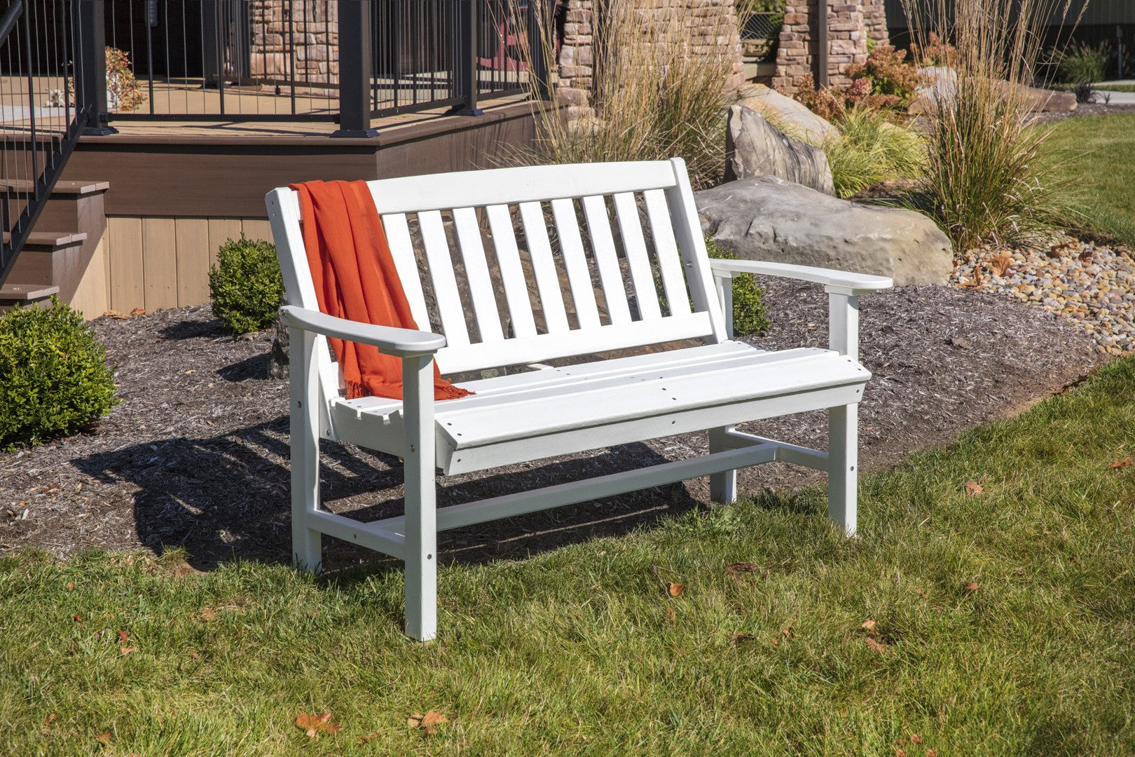 mission bench with blanket