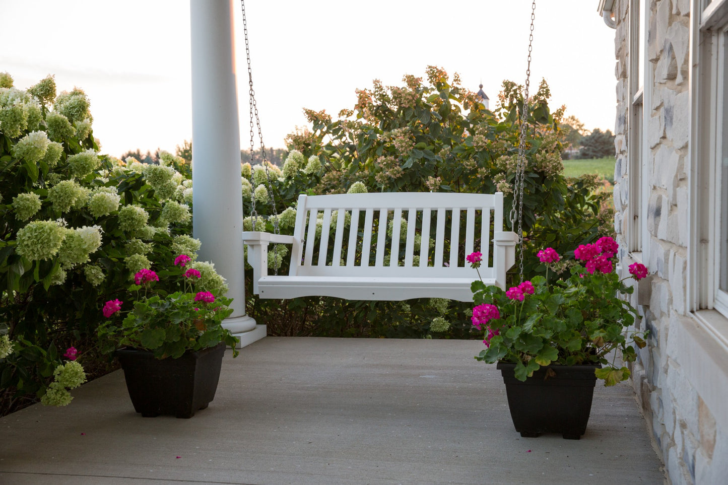 white mission porch swing