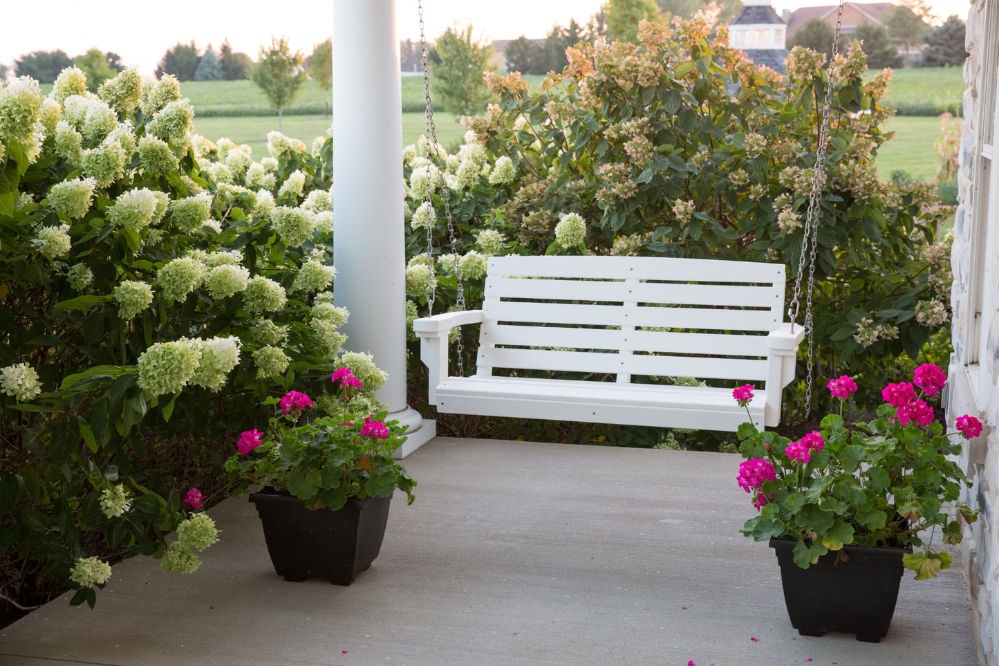 classic white porch swing